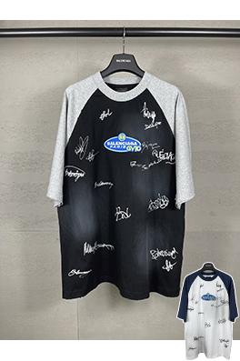 バレンシアガ 新しいファッションのカラフルな署名ロゴ落書き半袖Tシャツ