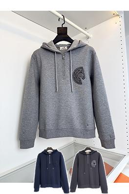 エルメス 秋冬サドルネイルディテール刺繍ハーフプル前立てパーカージャケット