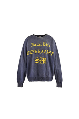 SAINT Michael CRW SWEAT/FATAL LIFE ウォッシュ文字パターンクルーネックプルオーバー420コットンパーカー