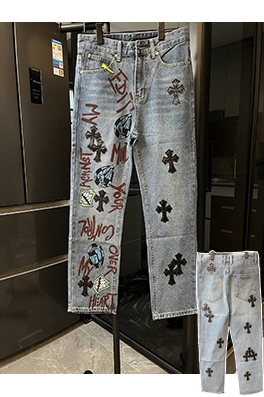 クロムハーツブルーパッチワーククロコダイルグラフィティ限定デニムパンツ