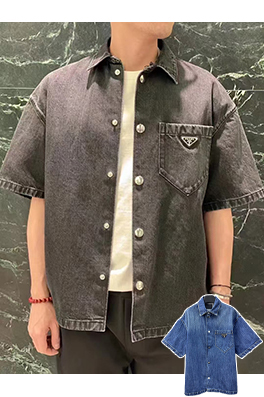 プラダスーパーコピー 三角マークデニム半袖シャツ