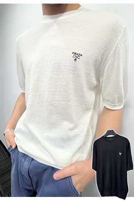プラダ 刺繍入りウール半袖Tシャツ