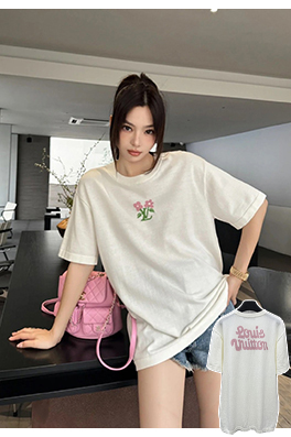 ルイヴィトン ファッション花ロゴ毛織り半袖Tシャツ