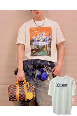 ルイヴィトンスーパーコピー ラインストーンアルファベット柄半袖Tシャツ
