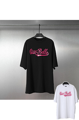 バレンシアガ 前のクラシックなピンクのコカ・コーラのアルファベットプリント半袖Tシャツ