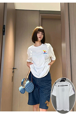 ルイヴィトンコピー ファッションカラーエンボスエンボス半袖Tシャツ