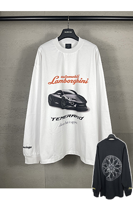 バレンシアガスーパーコピーLamborghini前後左右袖ストレートプリント長袖Tシャツ