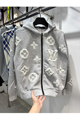 ルイヴィトン アルファベットフラワータオル刺繍ジッパーフード付きジャケット