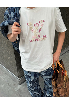 ルイヴィトン ファッション手作りリボン刺繍半袖Tシャツ