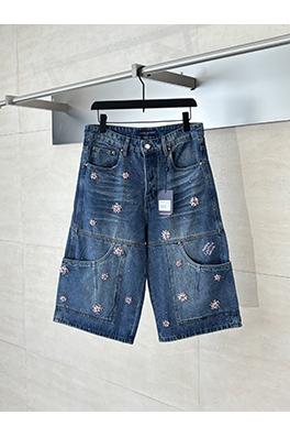 ルイヴィトン 手作り桜ラインストーン刺繍デニムパンツ