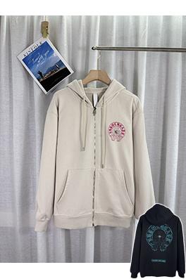 クロムハーツ ウォッシュパッチ刺繍レーザーパッチダイヤモンドフード付きジッパーパーカー