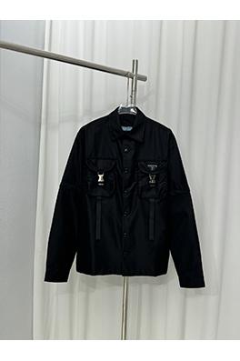 プラダ 三角マークラペルダブルボタンポケット取り外し可能な長袖シャツジャケット