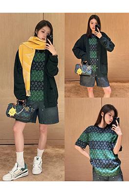ルイヴィトン コントラストカラージャカードニット半袖Tシャツ