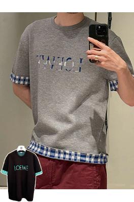 ロエベ 両面ジャカードチェック柄ニット半袖Tシャツ