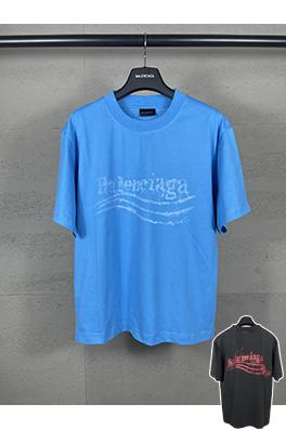 バレンシアガ レディースウェーブフラワープリントダイレクトインジェクションウォッシュ半袖Tシャツ