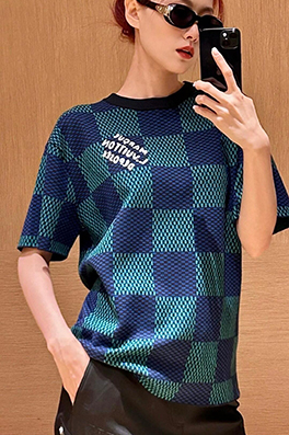 ルイヴィトン チェック柄ニット半袖Tシャツ