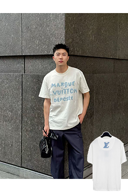 ルイヴィトンコピー 刺繍文字ロゴ半袖Tシャツ