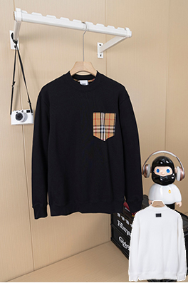 バーバリーコピー クラシックチェック柄ポケットレザーラベルクルーネックパーカー