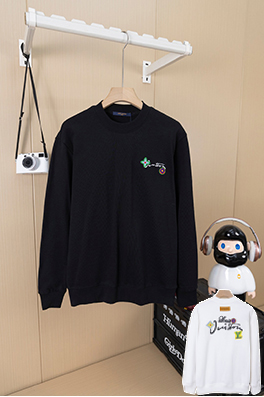 ルイヴィトンスーパーコピー 小さな花と文字の刺繍クルーネックスパーカー