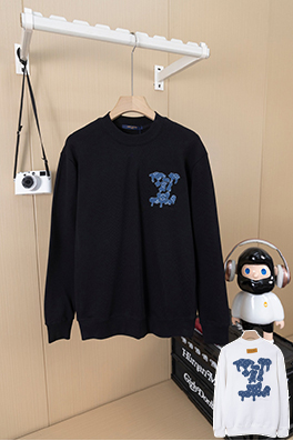 ルイヴィトン LV デニムパッチワークとロゴ刺繍クルーネックスパーカー