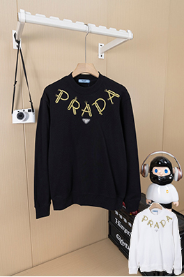 プラダ PRADA ツイストネックレスとアイアンロゴ刺繍のラウンドネックスパーカー