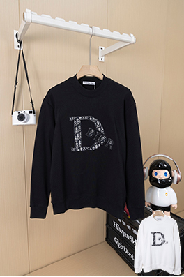 ディオール デニムパッチワークとロゴ刺繍クルーネックスパーカー