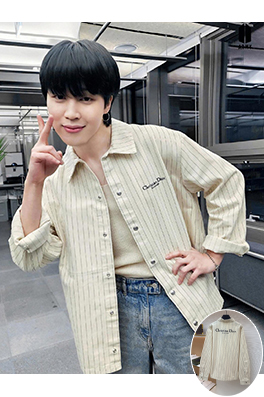 ディオール Christian Dior Couture ヘリンボーンストライプ刺繍長袖シャツ