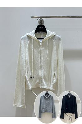 ディオールコピー レタリング刺繍のフード付きジップアップカーディガン