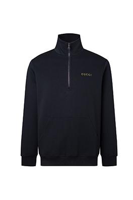 グッチスーパーコピー Gucci レタリング刺繍入りハーフジップスタンドカラースパーカー