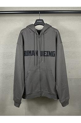 バレンシアガ HUMAN BEING 刺繍パッチ付きフード付きジップアップスパーカー