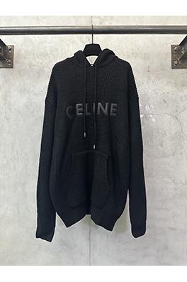 セリーヌ CELINE レザーパッチ刺繍ウールパーカー