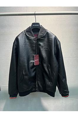 グッチ 新作ブラックスムースレザーボンバージャケット