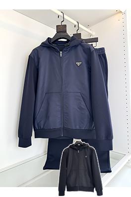 プラダ ナイロンパネルフード付きカーディガンスウェットシャツジャケット
