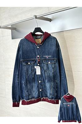 バレンシアガ Balenciag ダブルリングレター刺繍デニムフードジャケット