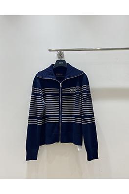 グッチ ストライプのスタンドカラージップアップカーディガン