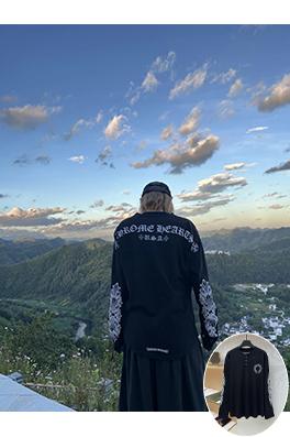 クロムハーツ クロス柄のアンティークシルバーボタンヘンリーカラー長袖シャツ