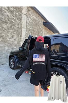 クロムハーツ 馬蹄とサンスクリット語の旗プリントのクルーネック長袖シャツ