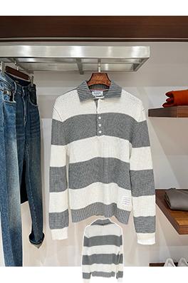 トムブラウンスーパーコピー ワッフルストライプのポロカラーニットセーター