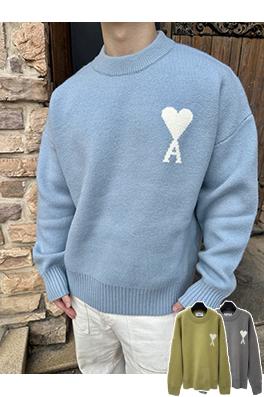 アミ ハート柄ジャカードクルーネックセーター