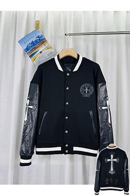 クロムハーツ 3Dレザーカップルカジュアルカーディガン付きフリース裏地ベースボールジャケット