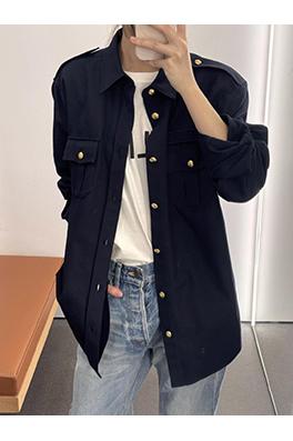 セリーヌコピー 新しい金メッキのネイビーブルーのシャツジャケット