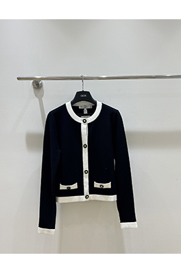 ディオール 新しい黒と白のカラーブロックボタンカーディガン