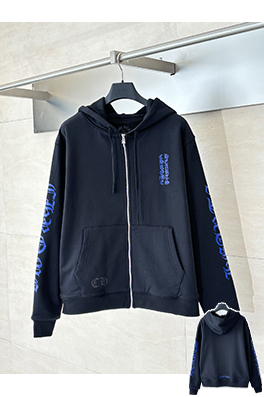 クロムハーツ ブルーサンスクリットプリントジップアップパーカー