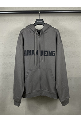 バレンシアガ HUMAN BEING 刺繍パッチ付きフード付きジップアップスパーカー