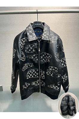 ルイヴィトン ブラック刺繍カモフラージュレザージャケット