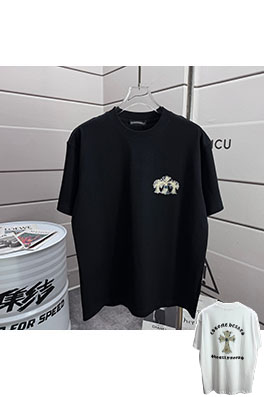 クロムハーツ サンスクリットホースシューシリコンアップリケ刺繍ラインストーン半袖Tシャツ