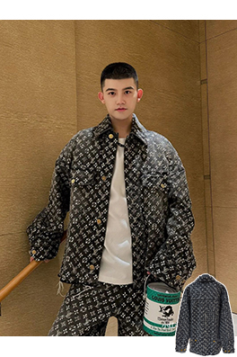 ルイヴィトンスーパーコピー モノグラムラインストーンジャカードデニムジャケット