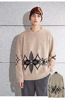 ルイヴィトン 新作インターシャコントラストカラークルーネックセーター