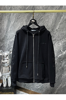 クロムハーツ ダブルアームとバックにクロス刺繍パッチワークレザーのジップアップスパーカー