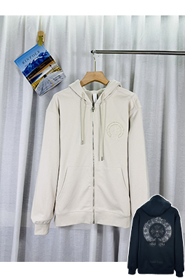 クロムハーツ アメリカンスタイルのくりラインストーン3D立体カップルジップアップフード付きスパーカー